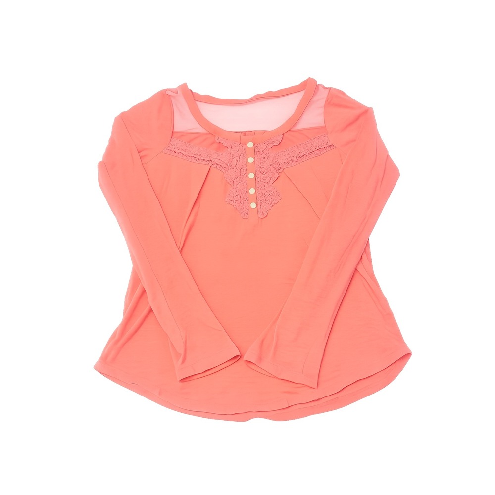 SO‎ Southern American Heritage Coral Lace Mesh Henley Long Sleeve Top Medium
